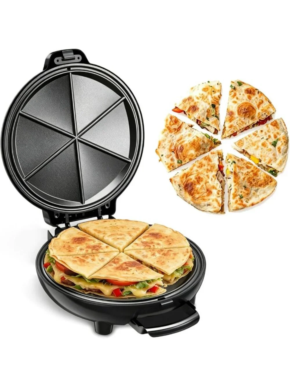 10-Inch Quesadilla Maker, 900W Dual Heating, Nonstick Plates, Quick & Easy